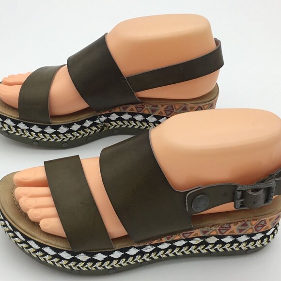 Blowfish Malibu Slingback Green Platform Sandals Vegan Leather Sz 6 - Picture 7 of 11